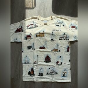 Cream Lighthouse Print Vintage Tee